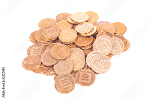 Heap of small Israeli coins