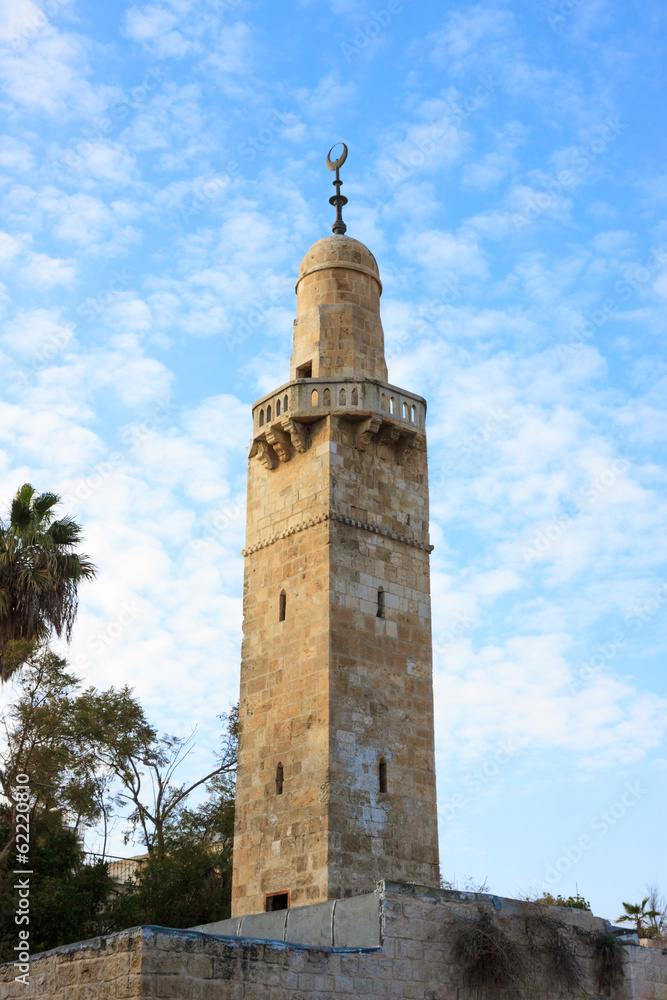 Old minaret in jewish quarter Jerusalem