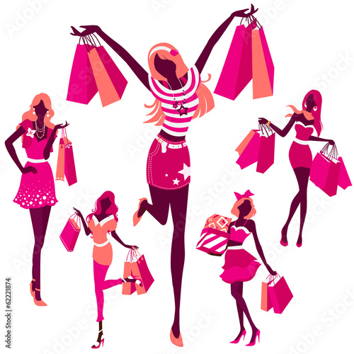 silhouette of girls with bags