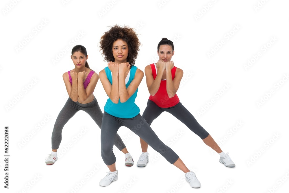 Naklejka premium Full length portrait of women doing power fitness exercise