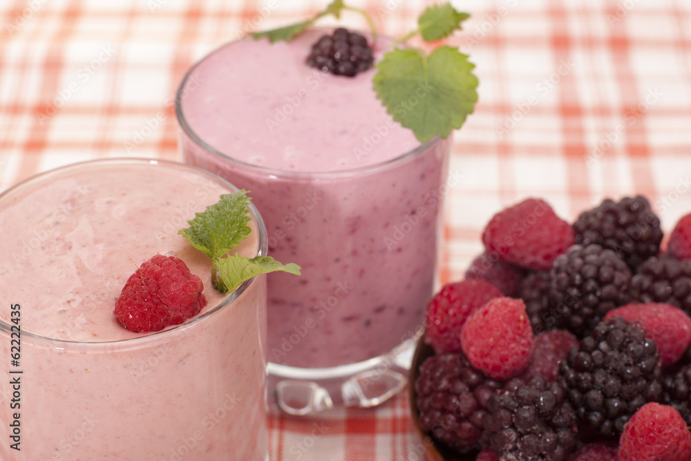 Сocktail of banana with frozen blackberries and yogurt. Сocktail of banana with frozen blackberries and yogurt.