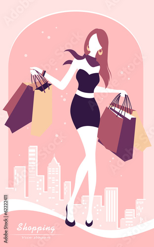 Wallpaper Mural background with fashion girl and shopping bags Torontodigital.ca