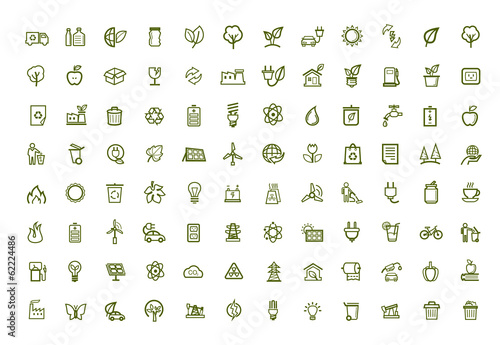 vector green eco icons set