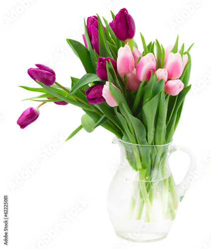 pink and violet tulips bouquet