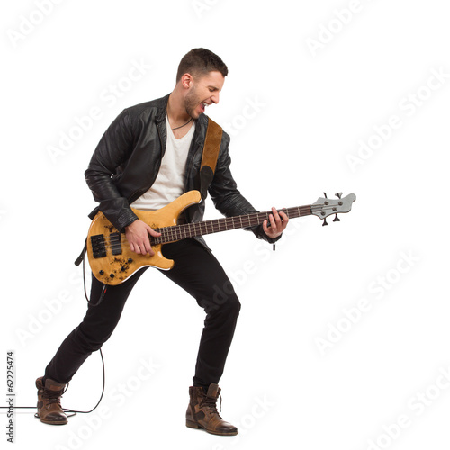 Cuadro en lienzo Male guitarist with bass guitar.