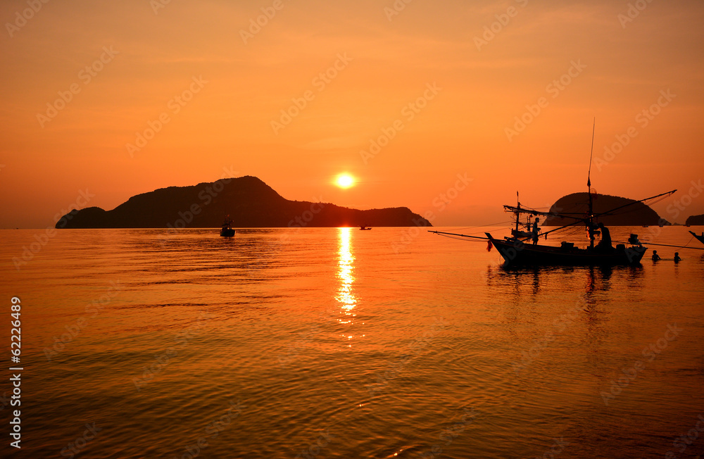 Long Tail Boat at Sunrise Beach Long Tail Boat at Sunrise Beach