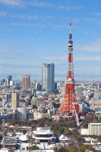 view of tokyo city and tokyo tower at nice daytime
