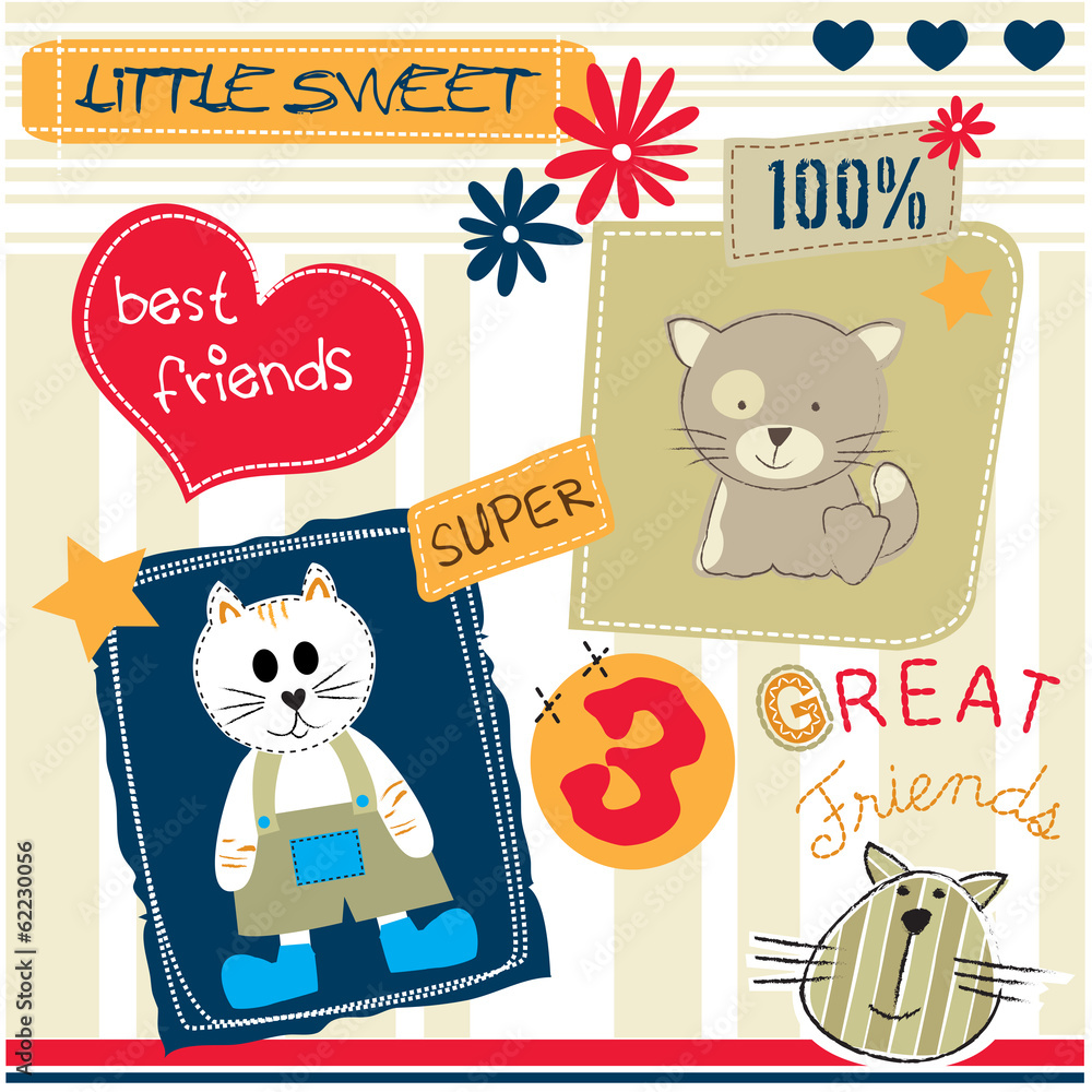 Naklejka premium cute cats invitation card background vector illustration