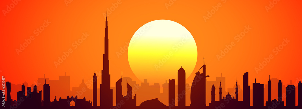 Sunset & Dubai Skyline-Vector Stock Vector | Adobe Stock