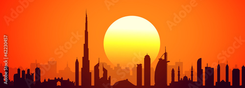 Sunset & Dubai Skyline-Vector
