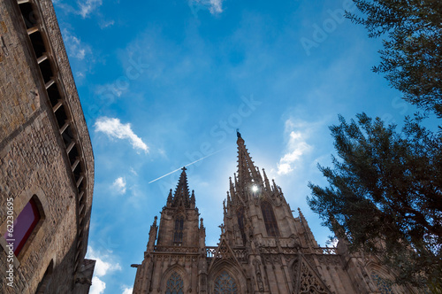 Barcelona Cathedral Santa Eulalia fachade details and sky
