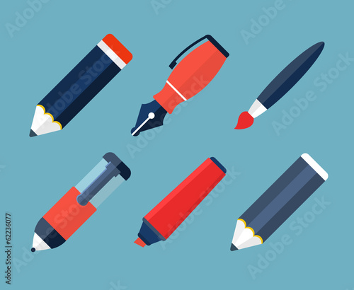 Paint and writing tools flat icons
