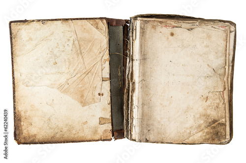 open antique book with grungy pages