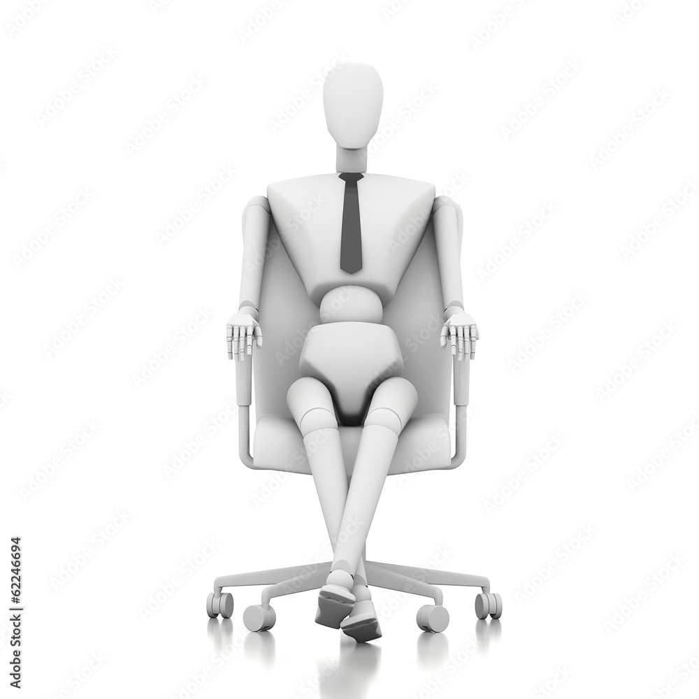 3d businessman doll is sitting on chair 3d businessman doll is sitting on chair