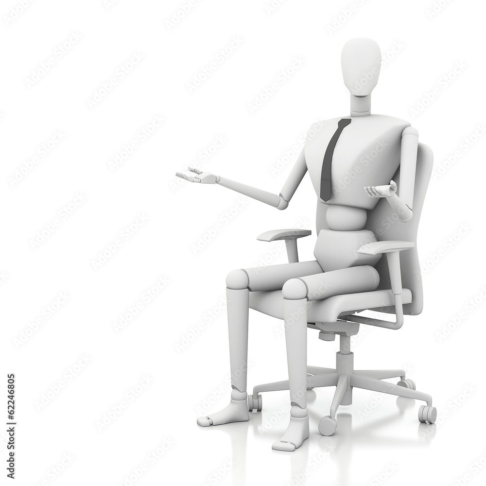 3d businessman doll is sitting on chair 3d businessman doll is sitting on chair