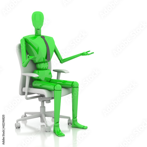 3d businessman doll is sitting on chair