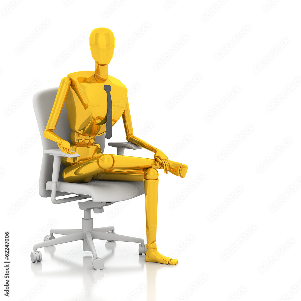 3d businessman doll is sitting on chair 3d businessman doll is sitting on chair