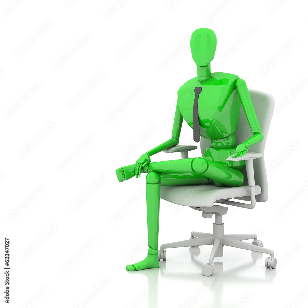 3d businessman doll is sitting on chair 3d businessman doll is sitting on chair