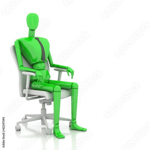 3d businessman doll is sitting on chair