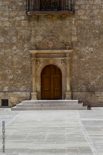 beautiful old wooden door with old wall texture