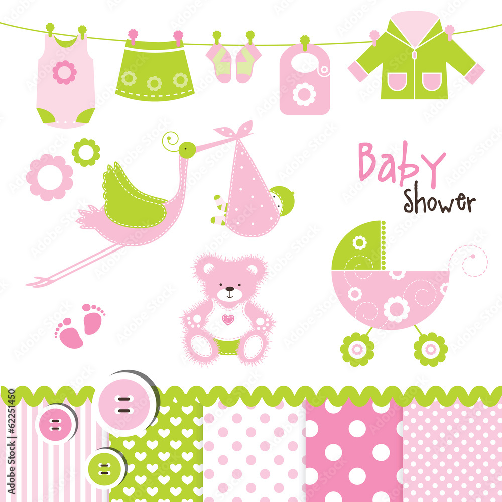 Fototapeta premium Baby girl design elements for invitations, scrapbook ...