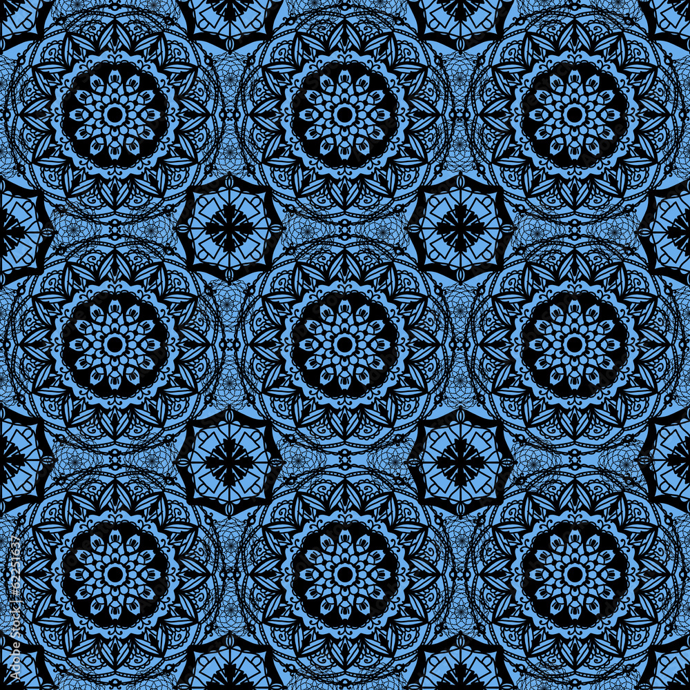 Seamless black pattern on a blue background