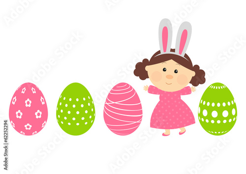 Easter eggs with cute girl