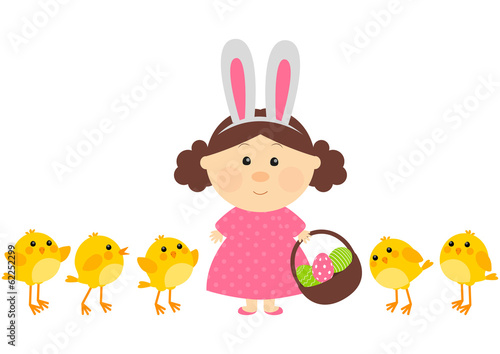 Easter girl with little chickens