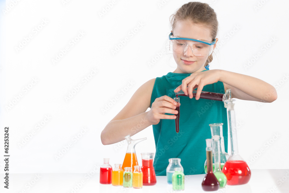 Child in chemistry class, chemistry lesson Child in chemistry class, chemistry lesson