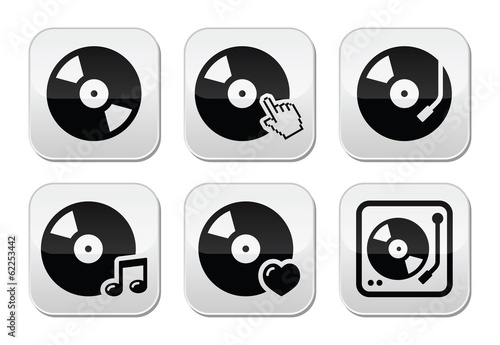 Vinyl record, dj vector buttons set
