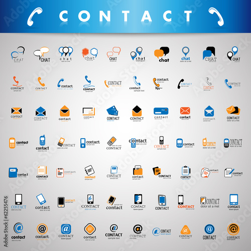 Contact Icons Set - Isolated On Gray Background