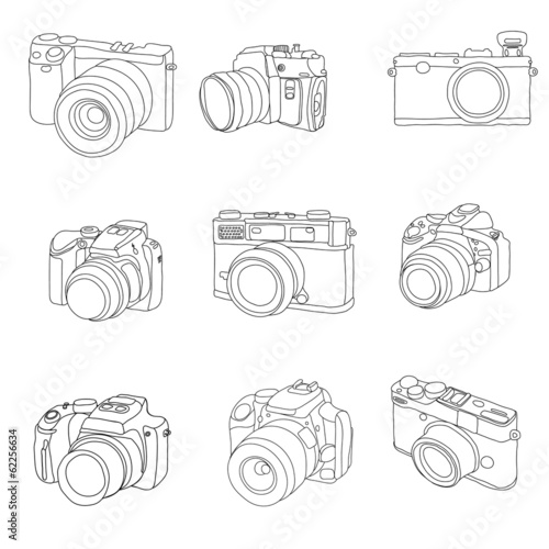 Hand Drawn Set of Vector Cameras