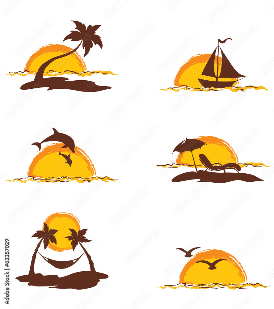 Naklejka premium Collection of images - island and palms