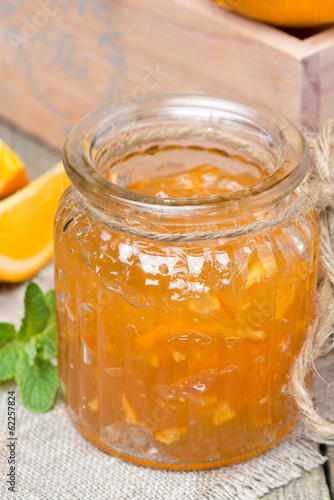 delicious orange marmalade in a glass jar