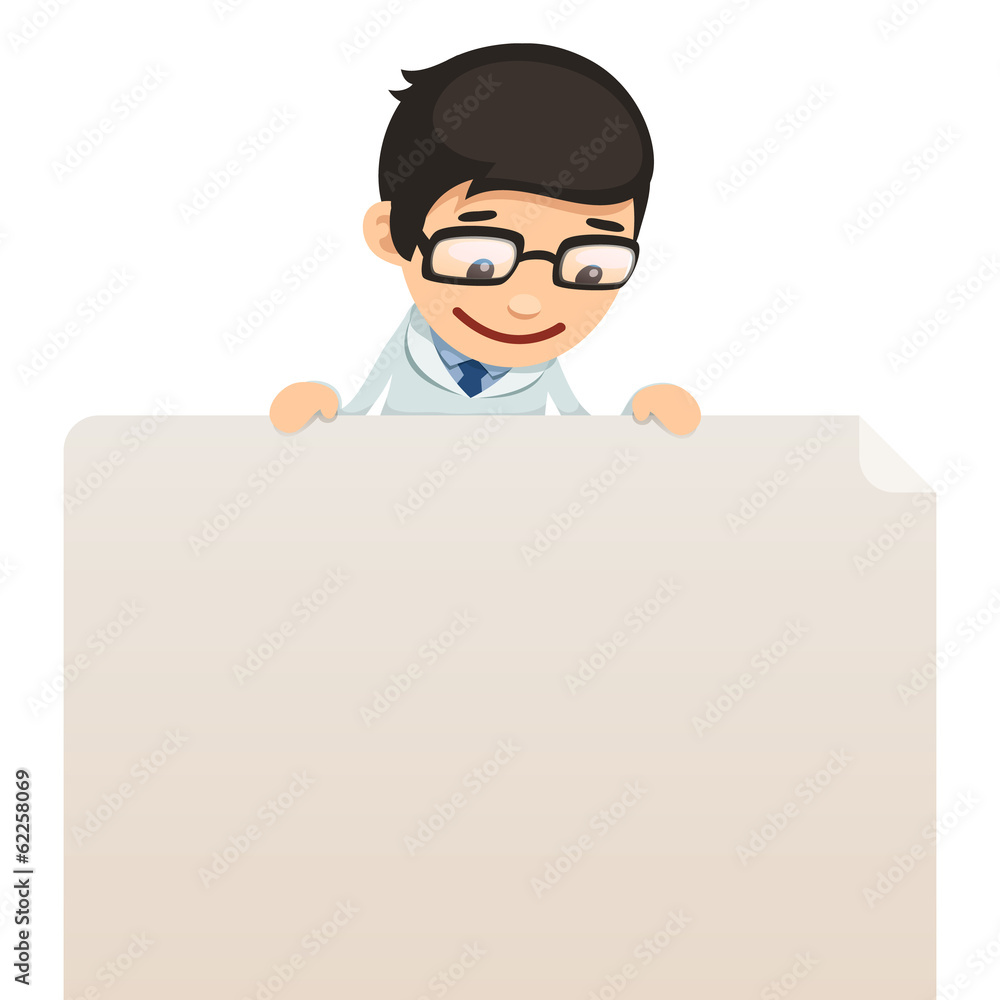 Doctor looking at blank poster on top