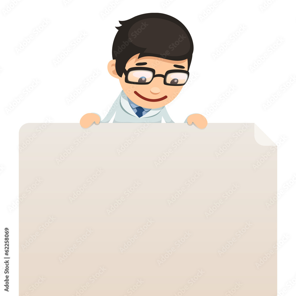 Doctor looking at blank poster on top Doctor looking at blank poster on top