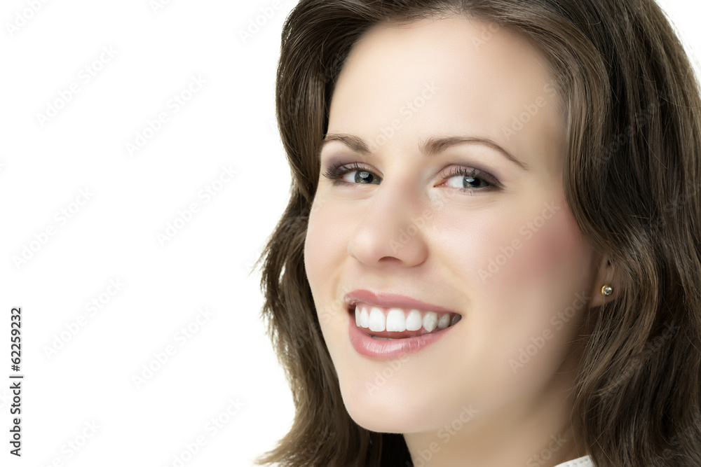 Brunette woman with white leather jacket Brunette woman with white leather jacket