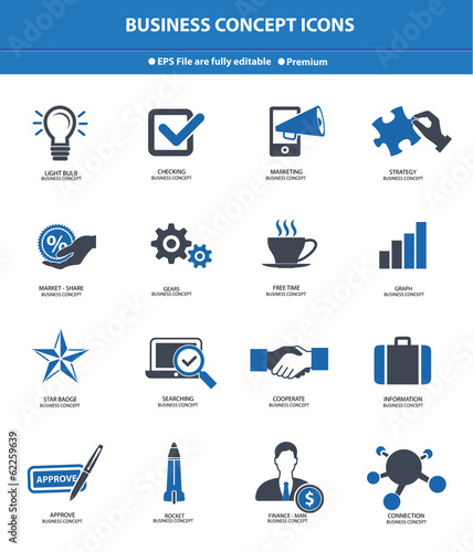 Business & Strategy concept icons,Blue version