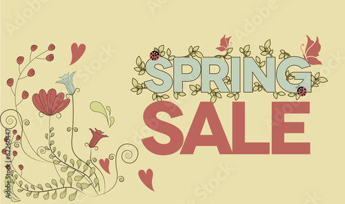 Vintage design poster with flowers and spring sale message