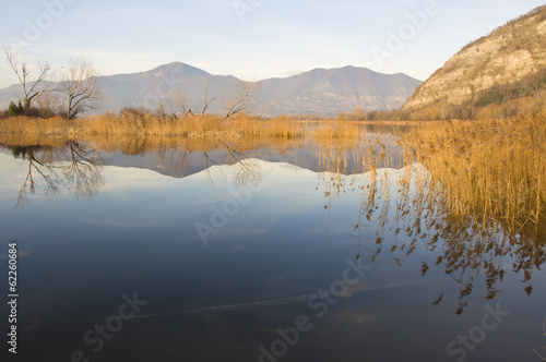 View of Torbiere of Sebino in Iseo lake in Italy