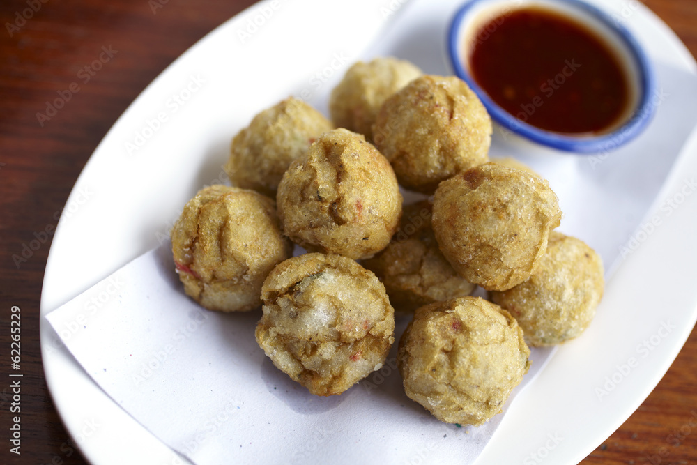 meat ball and chili dip in sun light meat ball and chili dip in sun light