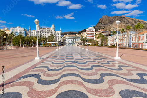 Alicante city and castle from port in Mediterranean Spain photo