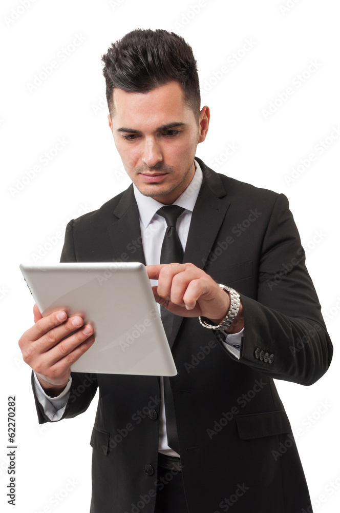 Modern business man checking his tablet Modern business man checking his tablet