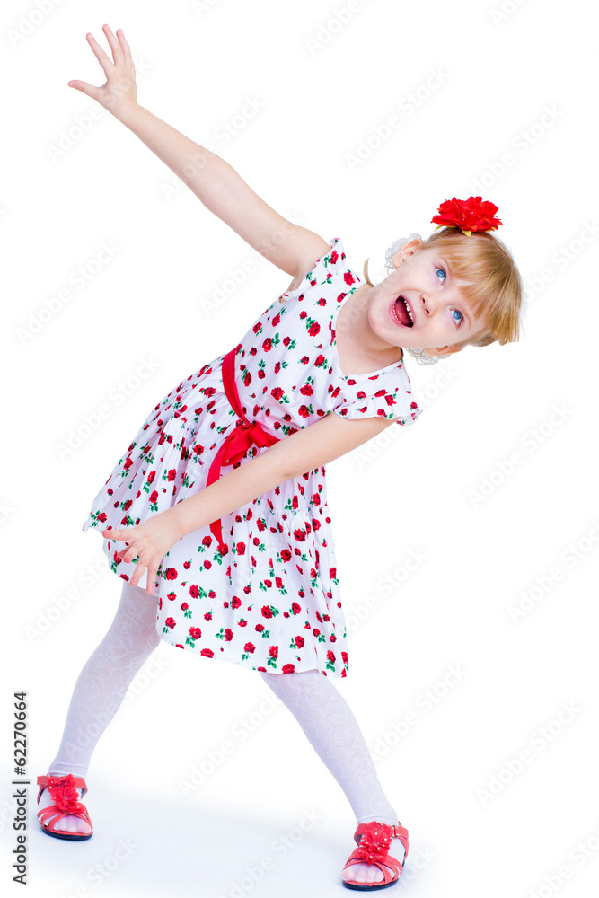 beautiful little girl with a smile jumping beautiful little girl with a smile jumping