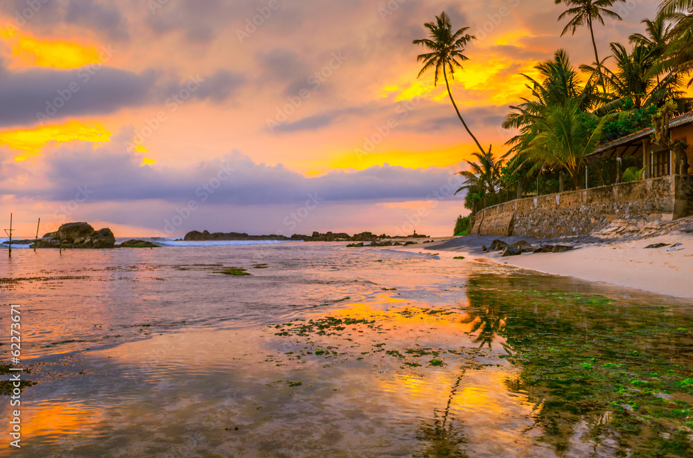 Beautiful sunset over sea on Sri Lanka
