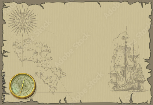 old map wallpaper with ship and compass
