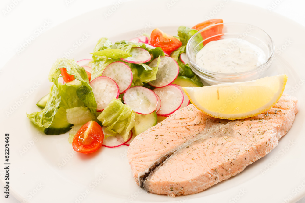 salmon steak with salad salmon steak with salad