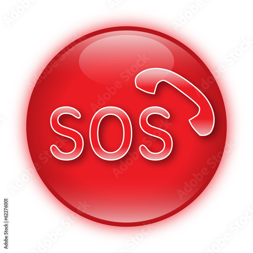 Roter Button mit SOS-Symbol und Telefon-Icon / Vektor