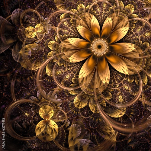 Dark yellow fractal flower, digital artwork