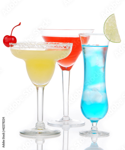 Popular alcoholic cocktails composition. Three cocktail drinks